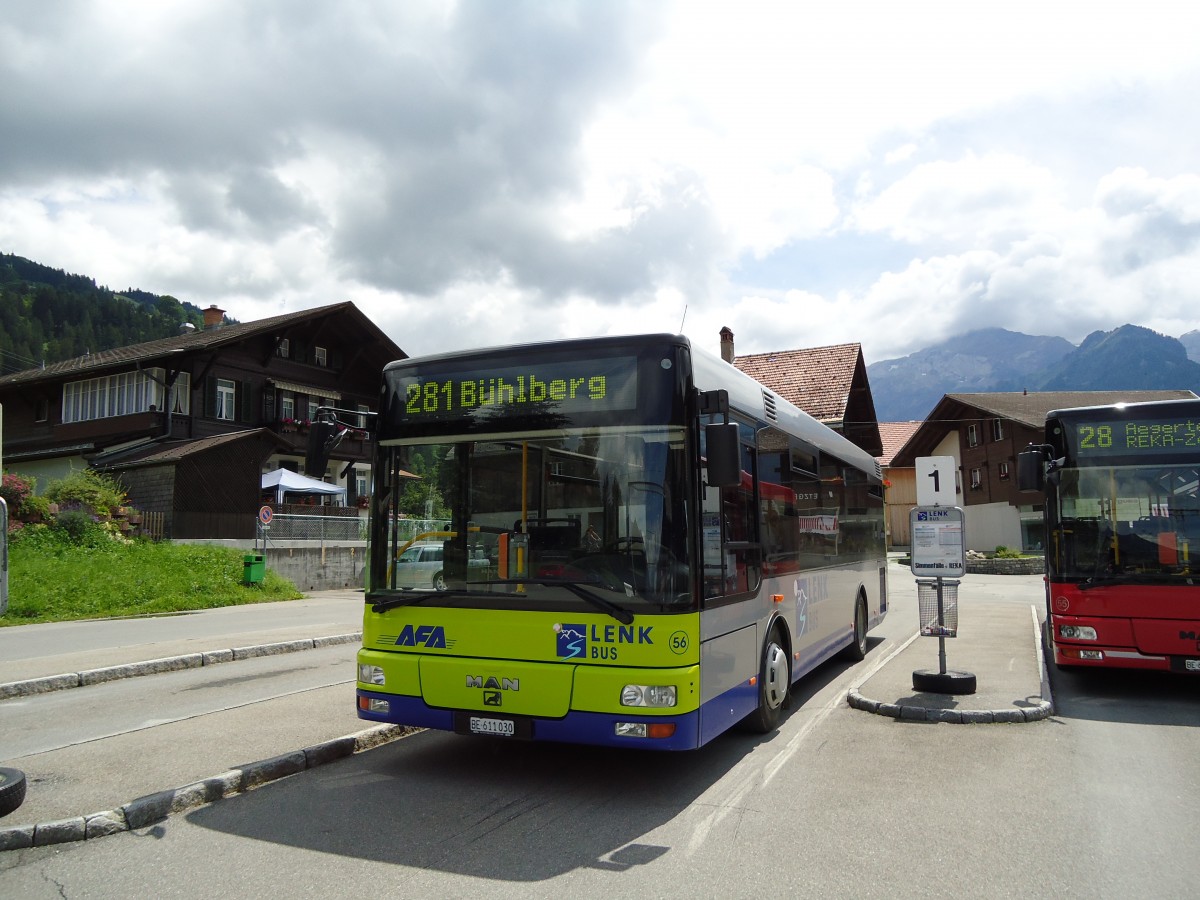 (128'044) - AFA Adelboden - Nr. 56/BE 611'030 - MAN/G�ppel am 25. Juli 2010 beim Bahnhof Lenk