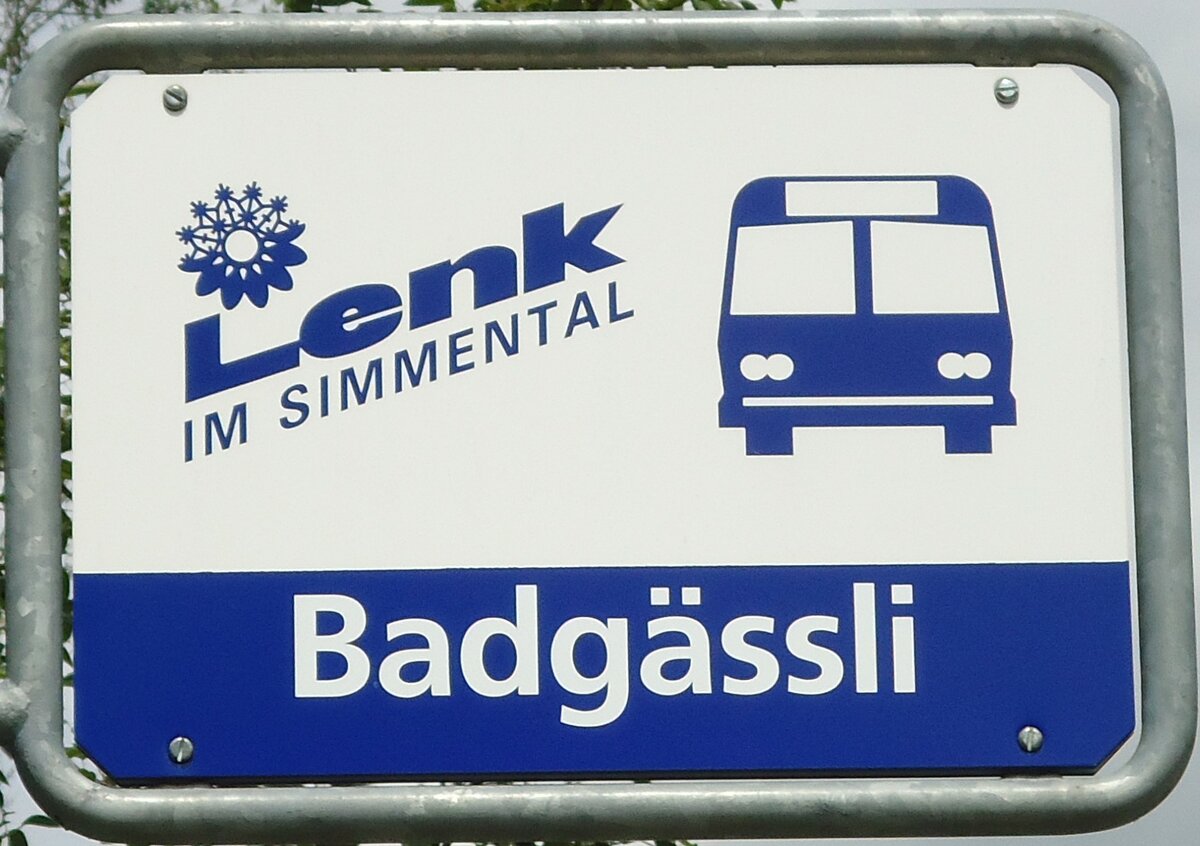 (128'050) - AFA-Haltestellenschild - Lenk, Badg�ssli - am 25. Juli 2010