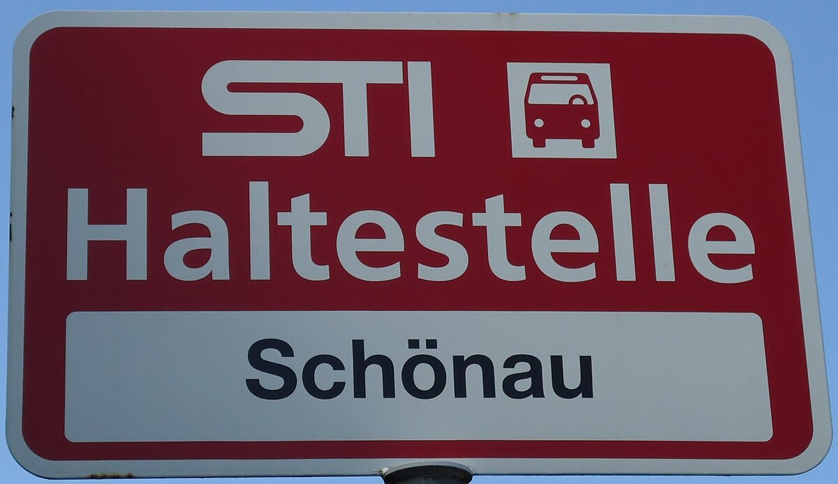 (128'202) - STI-Haltestellenschild - Thun, Sch�nau - am 1. August 2010