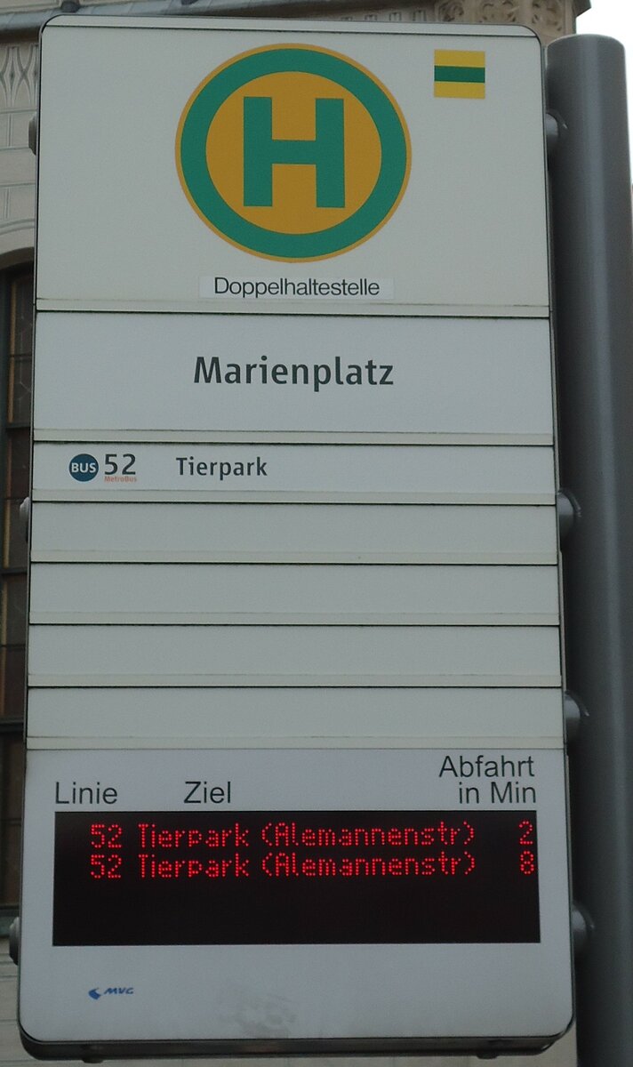 (128'600) - MVG-Haltestellenschild - M�nchen, Marienplatz - am 11. August 2010