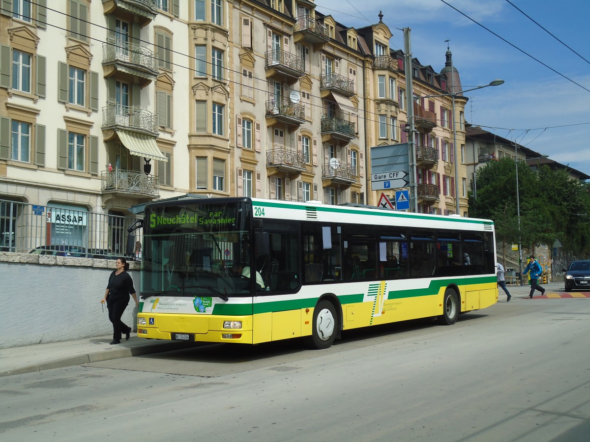 (129'580) - TN Neuch�tel - Nr. 204/NE 114'204 - MAN am 6. September 2010 beim Bahnhof Neuch�tel