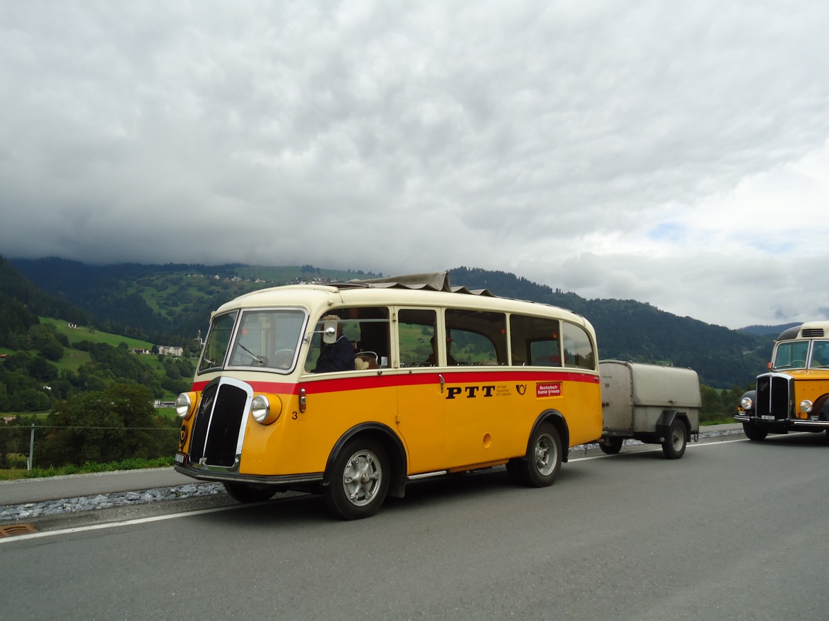 (129'887) - Schmid, Th�rishaus - Nr. 3/BE 26'760 - Saurer/Gangloff (ex Geiger, Adelboden Nr. 3) am 18. September 2010 in Castrisch, Schleps