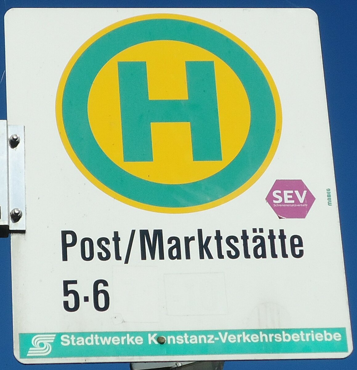 (130'061) - SWK-Haltestellenschild - Onstanz, Post/Marktst�tte - am 20. September 2010