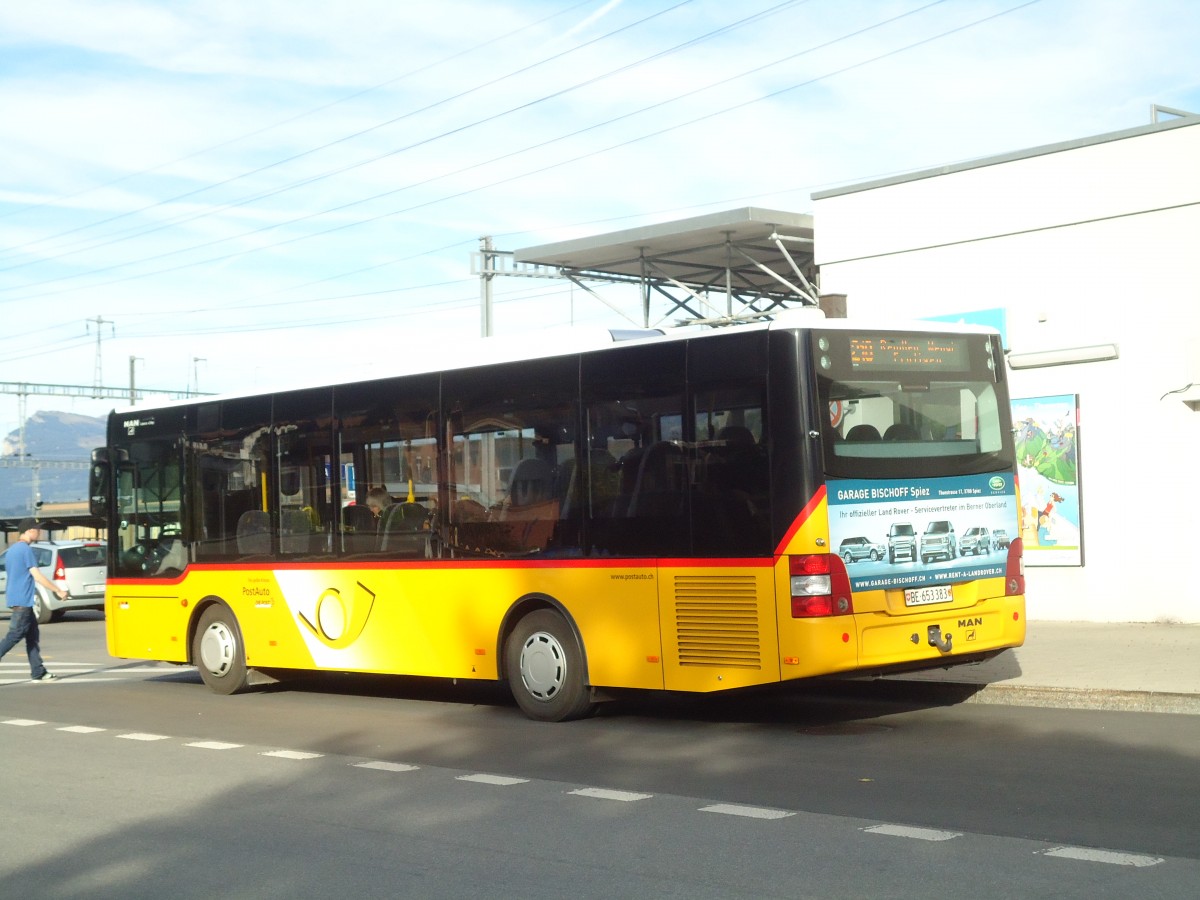 (130'117) - PostAuto Bern - BE 653'383 - MAN/G�ppel am 2. Oktober 2010 beim Bahnhof Frutigen