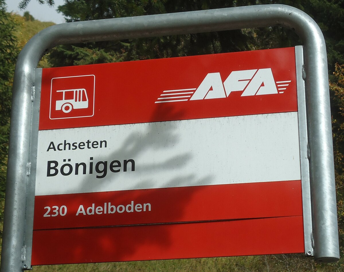 (130'333) - AFA-Haltestellenschild - Achseten, B�nigen - am 11. Oktober 2010