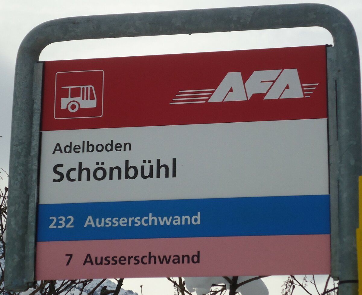 (131'129) - AFA-Haltestellenschild - Adelboden, Sch�nb�hl - am 28. November 2010