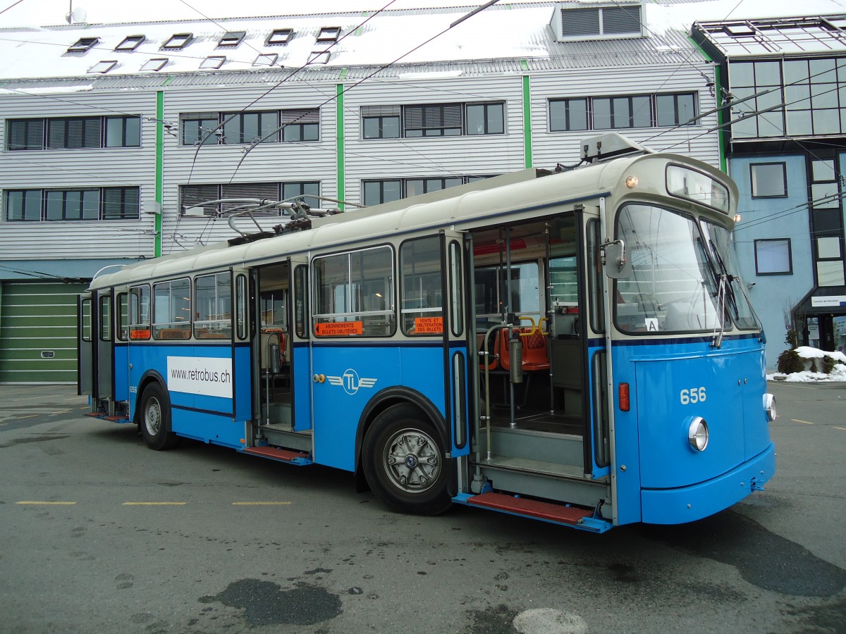(131'258) - TL Lausanne (R�trobus) - Nr. 656 - FBW/Eggli Trolleybus am 5. Dezember 2010 in Lausanne, D�p�t Pr�laz