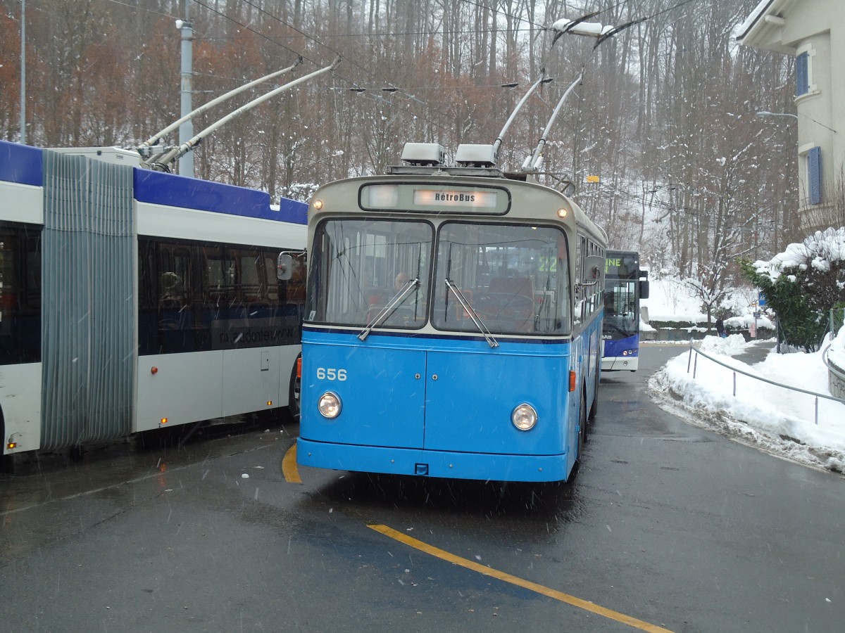 (131'266) - TL Lausanne (R�trobus) - Nr. 656 - FBW/Eggli Trolleybus am 5. Dezember 2010 in Lausanne, Bellevaux