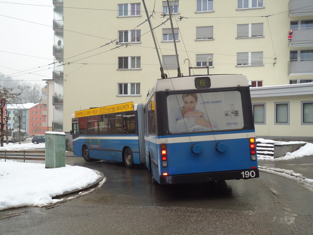 (131'794) - VBL Luzern - Nr. 190 - NAW/Hess Gelenktrolleybus am 29. Dezember 2010 in Luzern, W�rzenbach
