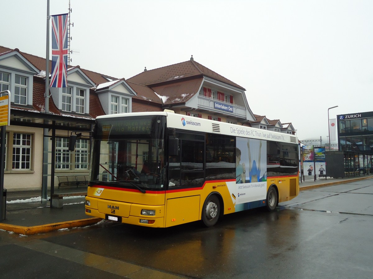 (131'846) - PostAuto Bern - BE 610'531 - MAN/G�ppel (ex P 23'032) am 30. Dezember 2010 beim Bahnhof Interlaken Ost