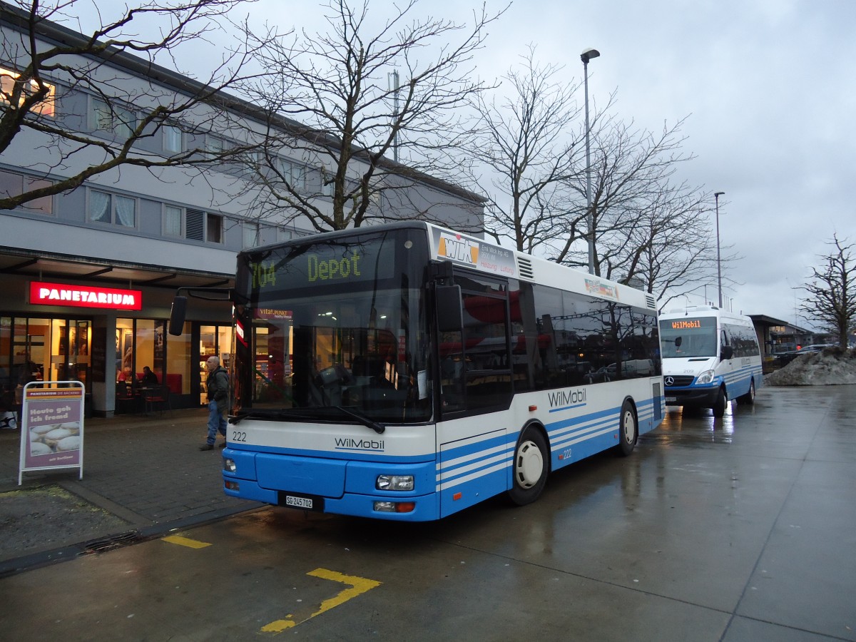 (132'293) - WilMobil, Wil - Nr. 222/SG 245'702 - MAN/G�ppel (ex Wick, Wil Nr. 2) am 12. Januar 2011 beim Bahnhof Wil