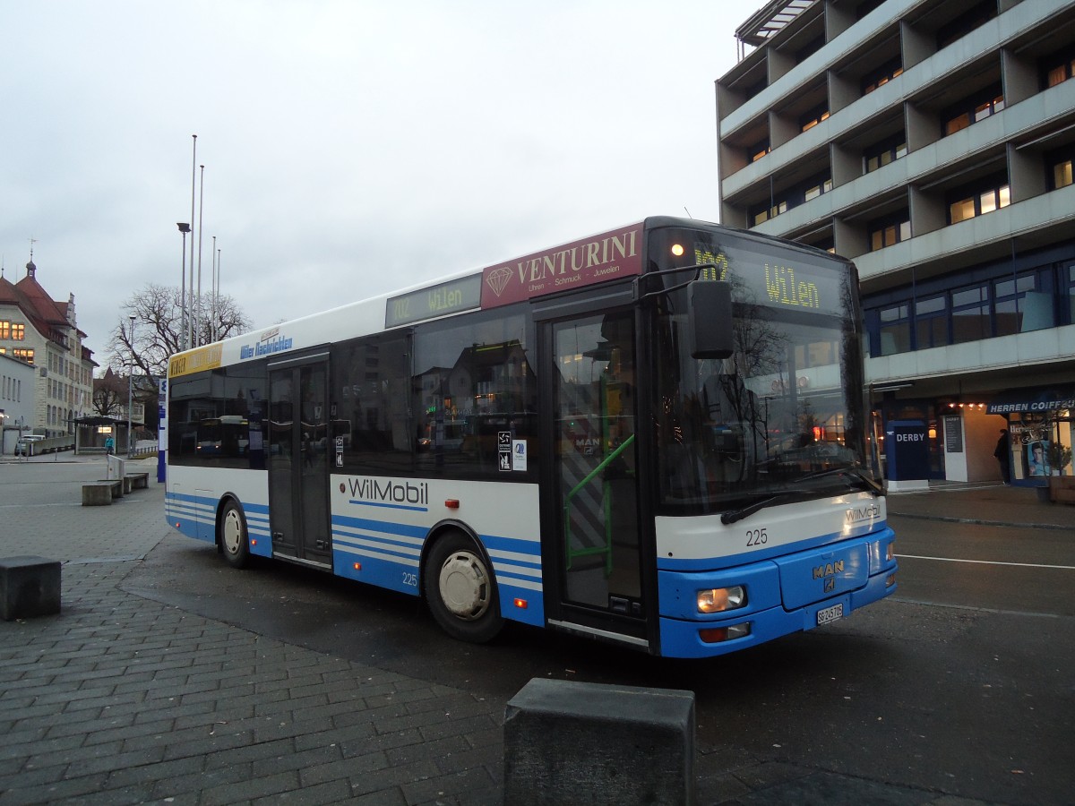 (132'295) - WilMobil, Wil - Nr. 225/SG 245'705 - MAN/G�ppel (ex Wick, Wil Nr. 5) am 12. Januar 2011 beim Bahnhof Wil