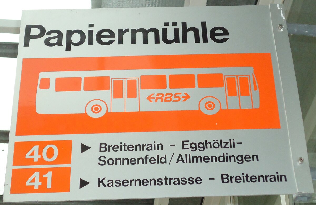 (132'426) - RBS-Haltestellenschild - Papierm�hle, Papierm�hle - am 24. Januar 2011