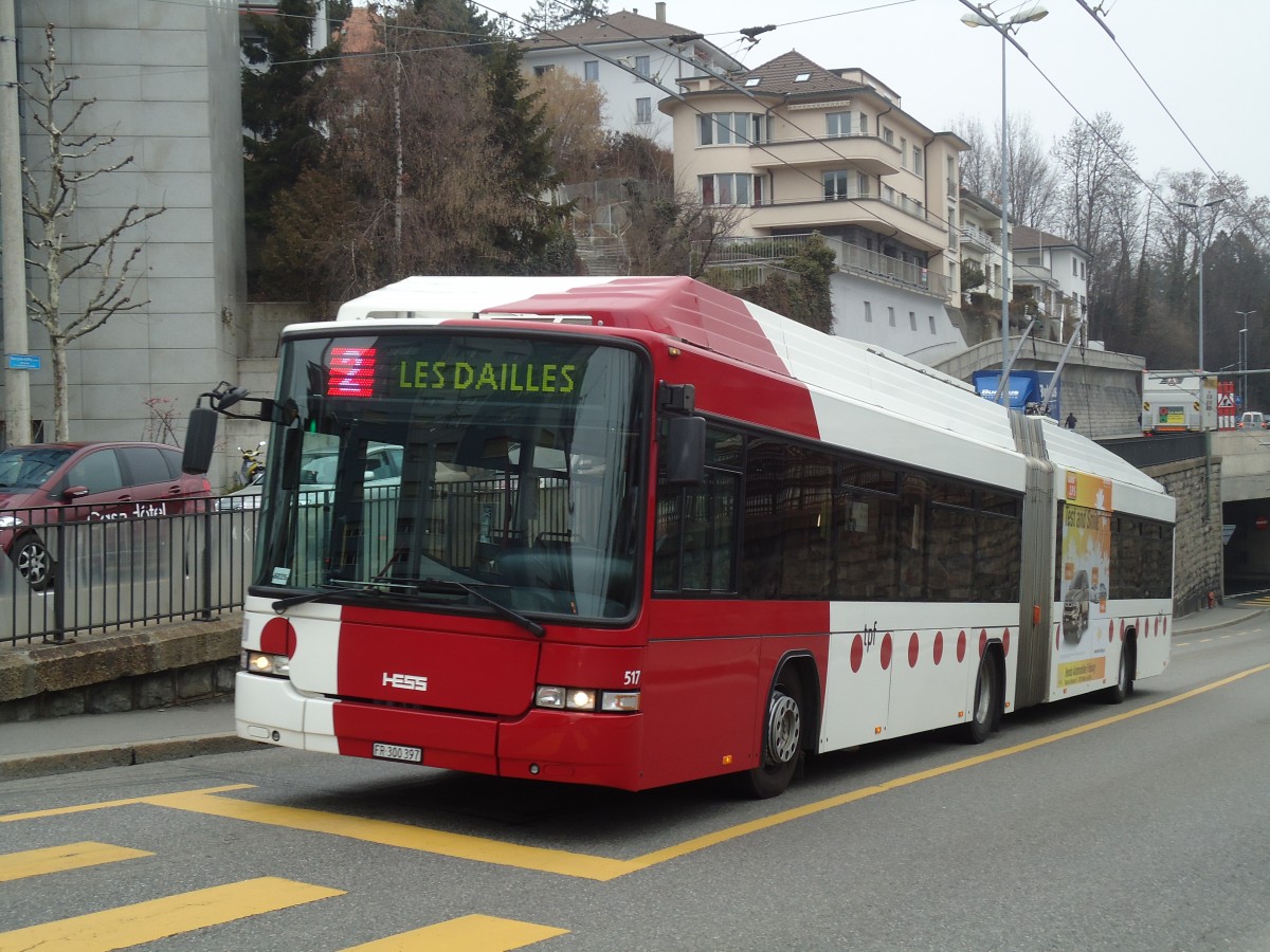 (132'697) - TPF Fribourg - Nr. 517/FR 300'397 - MAN/Hess Gelenkduobus am 7. M�rz 2011 in Fribourg, Avenue Beauregard