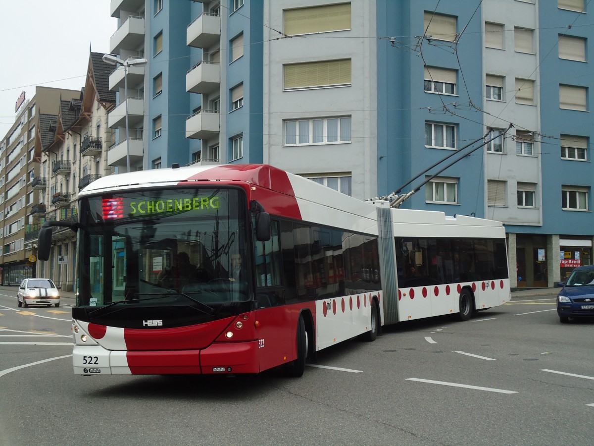 (132'700) - TPF Fribourg - Nr. 522 - Hess/Hess Gelenktrolleybus am 7. M�rz 2011 in Fribourg, Avenue Beauregard