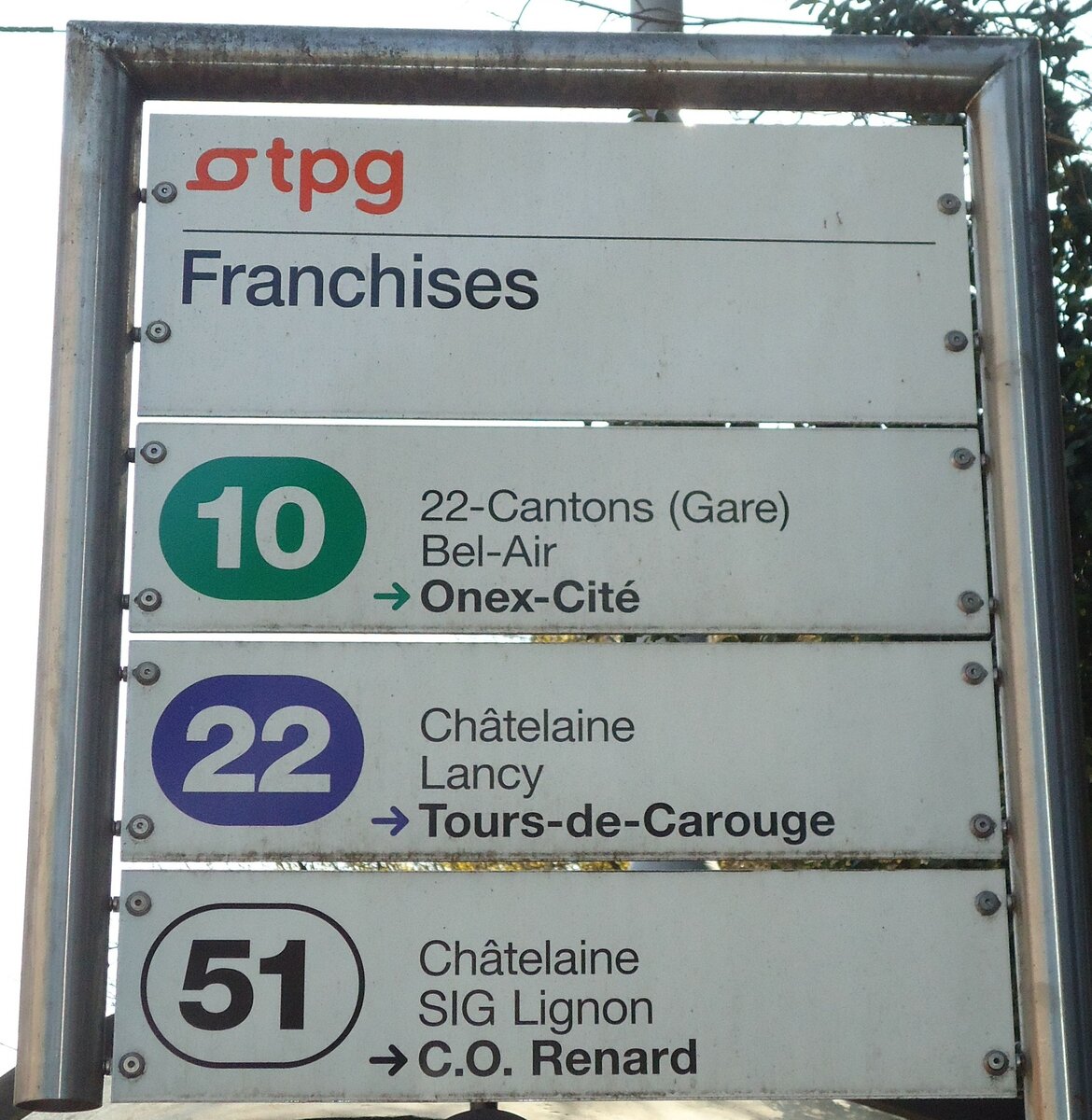 (132'850) - tpg-Haltestellenschild - Gen�ve, Franchises - am 10. M�rz 2011