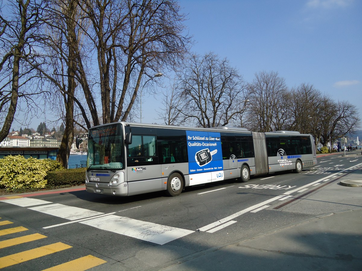 (133'027) - AAGR Rothenburg - Nr. 33/LU 15'047 - Irisbus am 11. M�rz 2011 beim Bahnhof Luzern