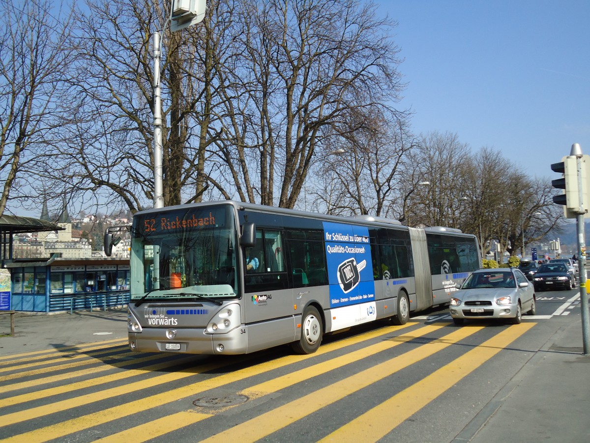 (133'045) - AAGR Rothenburg - Nr. 34/LU 15'059 - Irisbus am 11. M�rz 2011 beim Bahnhof Luzern