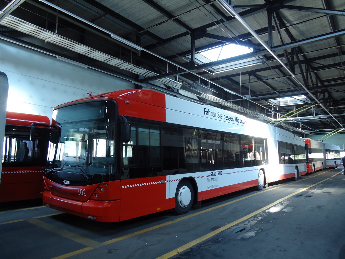 (133'096) - SW Winterthur - Nr. 102 - Hess/Hess Gelenktrolleybus am 20. M�rz 2011 in Winterthur, Depot Gr�zefeld