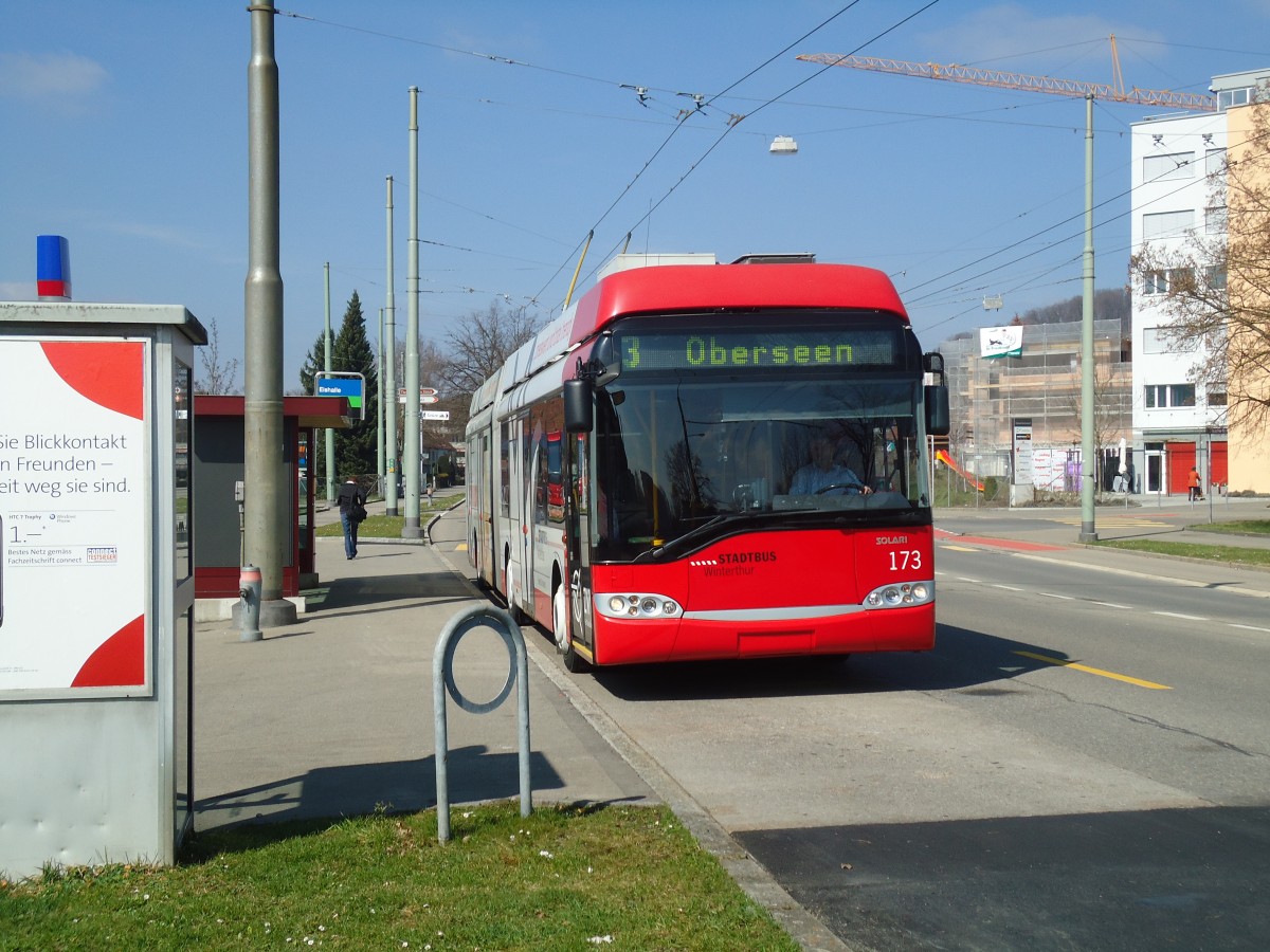 (133'127) - SW Winterthur - Nr. 173 - Solaris Gelenktrolleybus am 20. M�rz 2011 in Winterthur, Eishalle