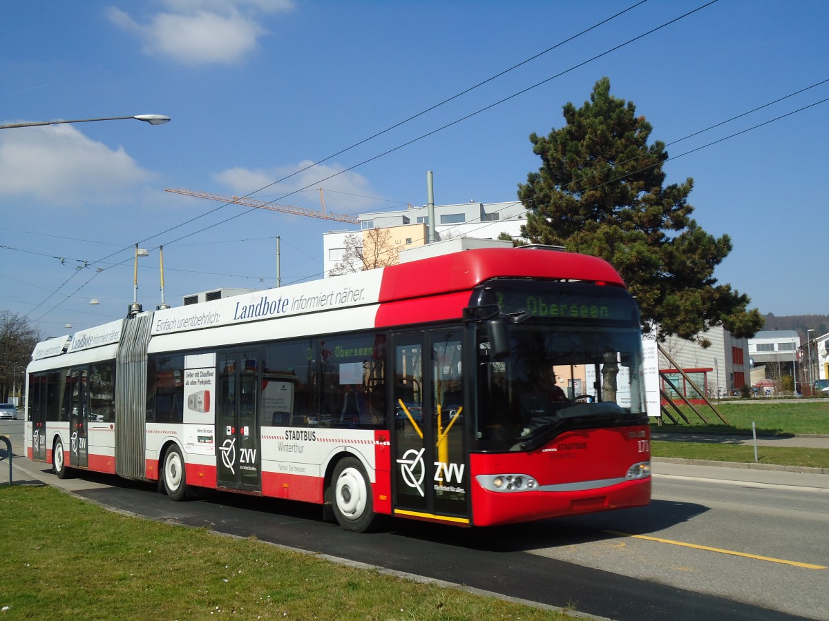 (133'132) - SW Winterthur - Nr. 171 - Solaris Gelenktrolleybus am 20. M�rz 2011 in Winterthur, Eishalle