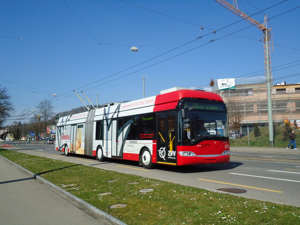 (133'134) - SW Winterthur - Nr. 173 - Solaris Gelenktrolleybus am 20. M�rz 2011 in Winterthur, Eishalle