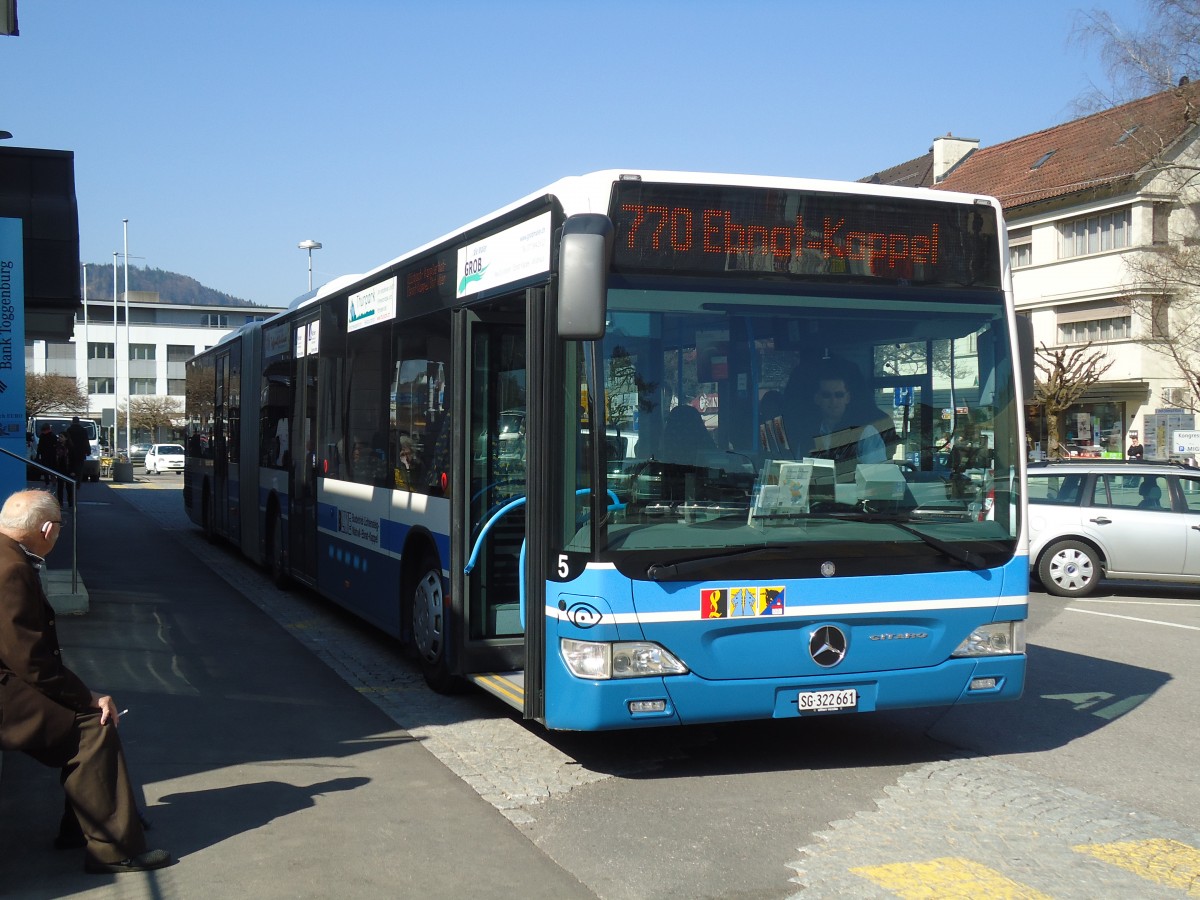(133'155) - BLWE Wattwil - Nr. 5/SG 322'661 - Mercedes am 23. M�rz 2011 beim Bahnhof Wattwil