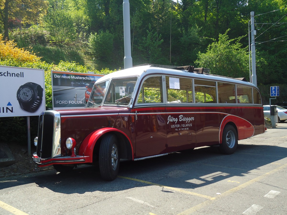(133'448) - Biegger, Uster - Nr. 2/GL 1393 - Saurer/Lauber (ex T�l�verbier, Verbier Nr. 2; ex Werkbus; ex Rey, Ayent) am 25. April 2011 in Z�rich, Burgwies
