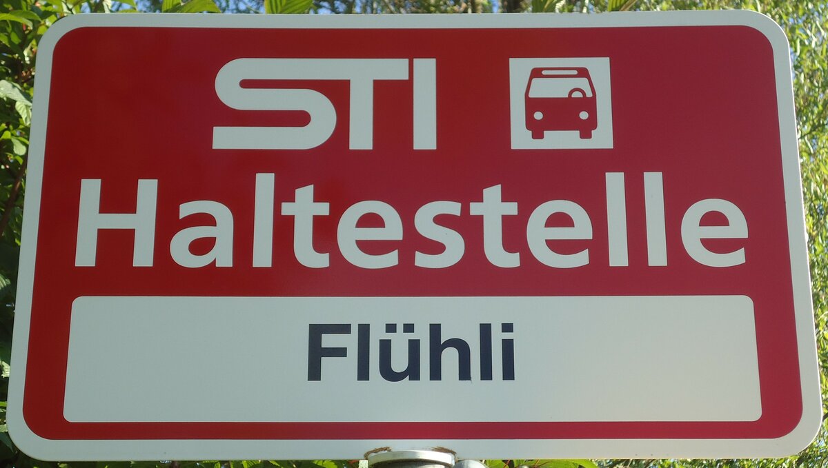 (133'917) - STI-Haltestellenschild - Steffisburg, Fl�hli - am 29. Mai 2011