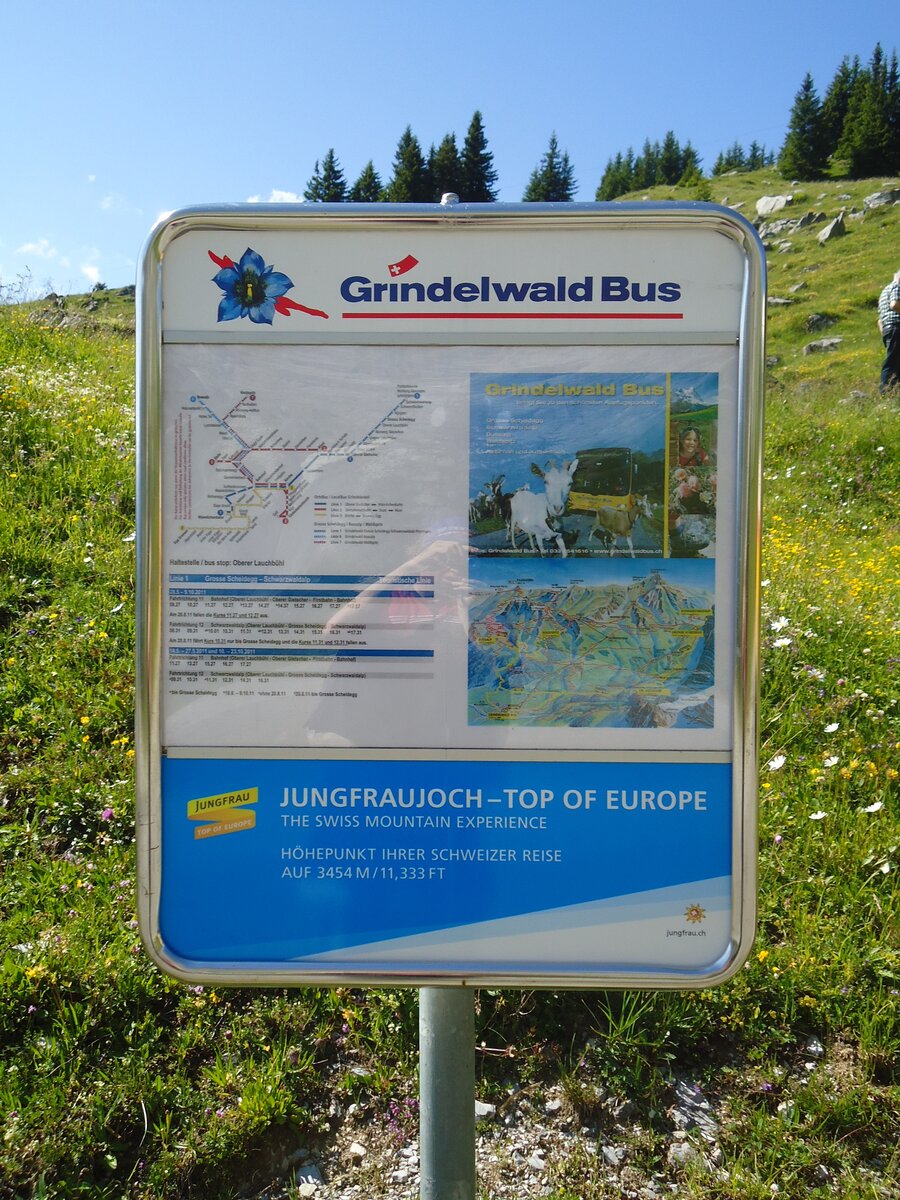 (134'782) - Grindelwaldbus-Haltestelle am 3. Juli 2011 in Grindelwald, Oberer Lauchb�hl
