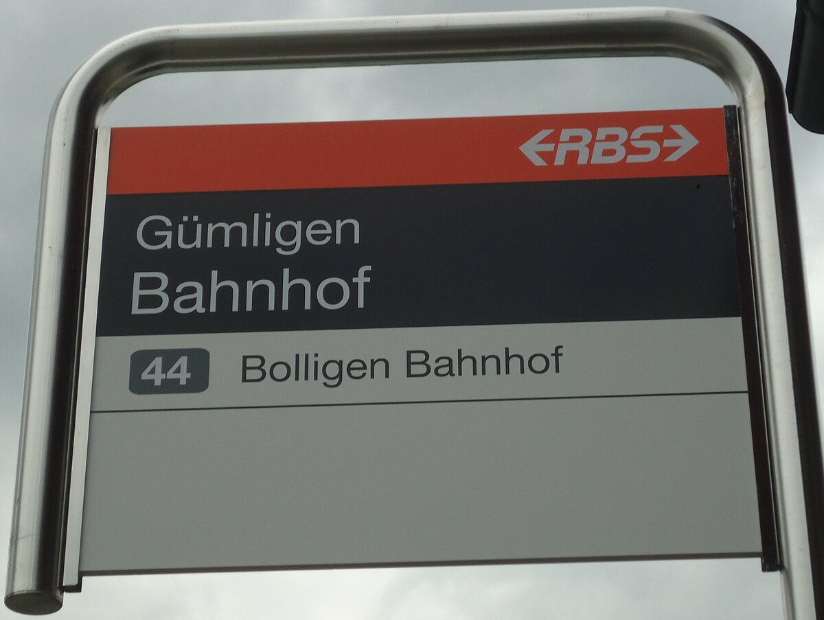 (135'159) - RBS-Haltestellenschild - G�mligen, Bahnhof - am 14. Juli 2011
