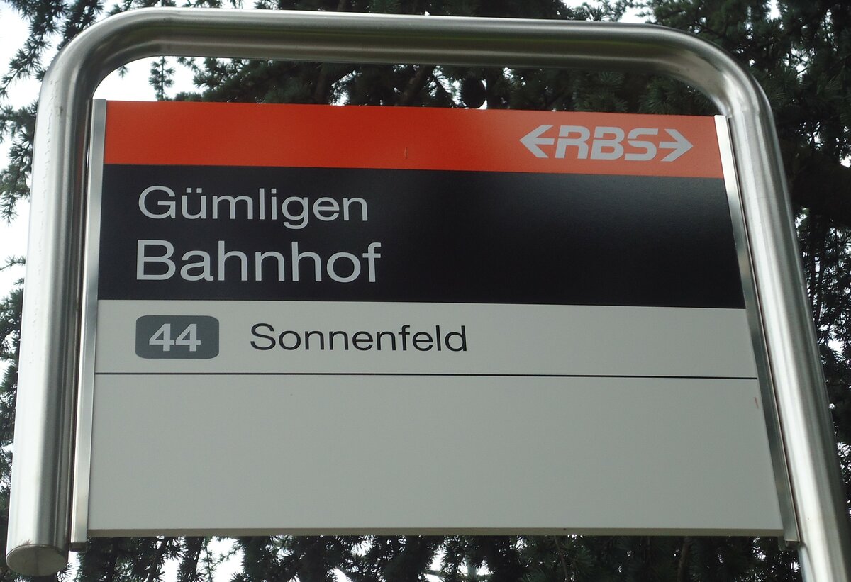 (135'160) - RBS-Haltestellenschild - G�mligen, Bahnhof - am 14. Juli 2011