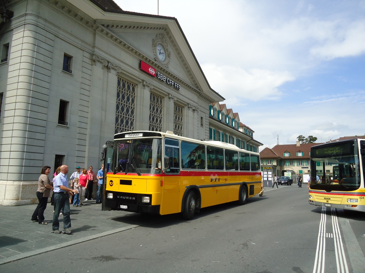 (135'323) - Bernair, M�nsingen - BE 651'182 - Saurer/T�scher (ex Schebath, Lauerz; ex Albin, F�llanden; ex Heim, Flums) am 26. Juli 2011 beim Bahnhof Thun