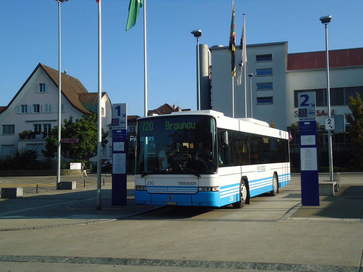 (135'489) - WilMobil, Wil - Nr. 230/SG 349'357 - Volvo/Hess (ex RTB Altst�tten Nr. 70) am 17. August 2011 beim Bahnhof Wil