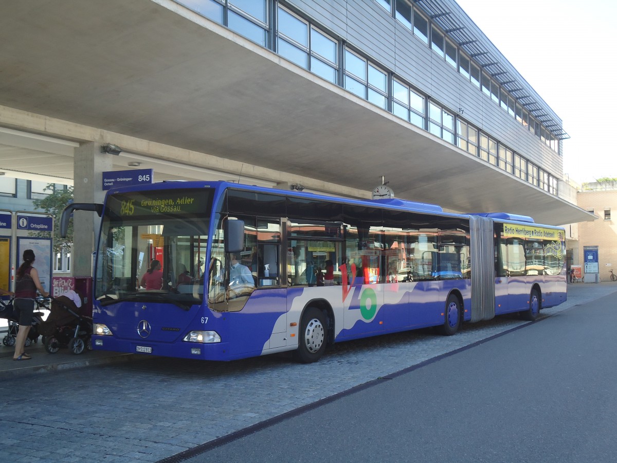 (135'514) - VZO Gr�ningen - Nr. 67/ZH 512'813 - Mercedes am 17. August 2011 beim Bahnhof Uster