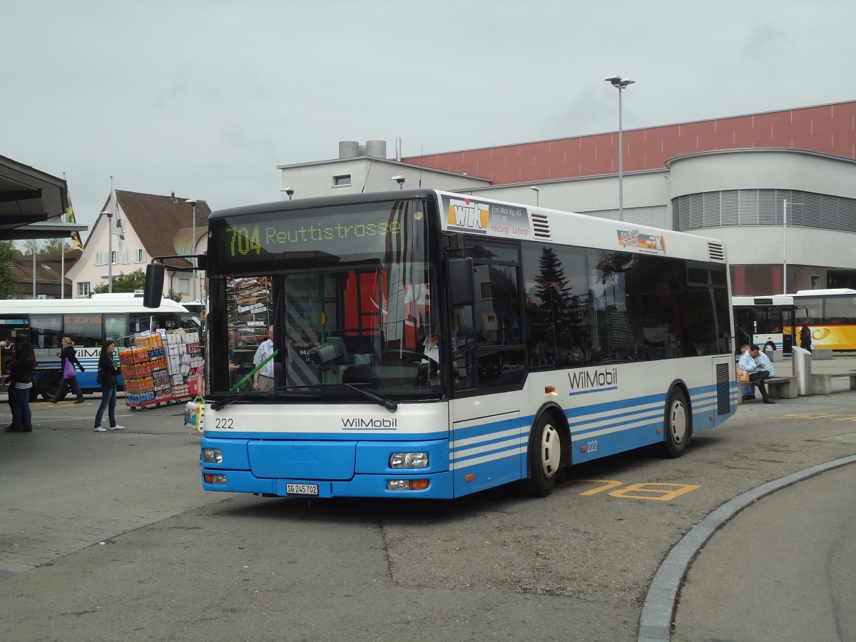 (135'902) - WilMobil, Wil - Nr. 222/SG 245'702 - MAN/G�ppel (ex Wick, Wil Nr. 2) am 14. September 2011 beim Bahnhof Wil