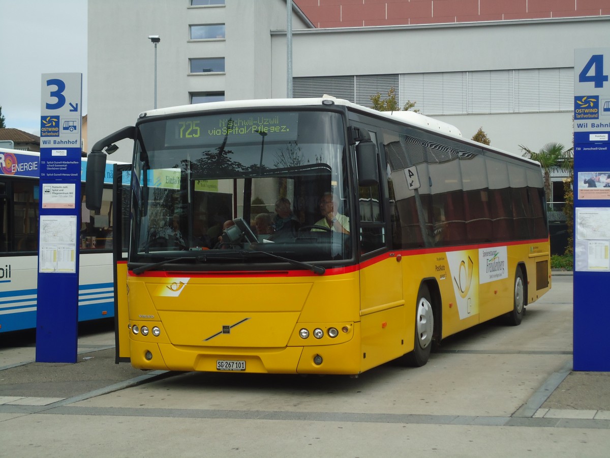 (135'904) - Schmidt, Jonschwil - SG 267'101 - Volvo (ex Postautobetriebe Unteres Toggenburg, L�tisburg) am 14. September 2011 beim Bahnhof Wil