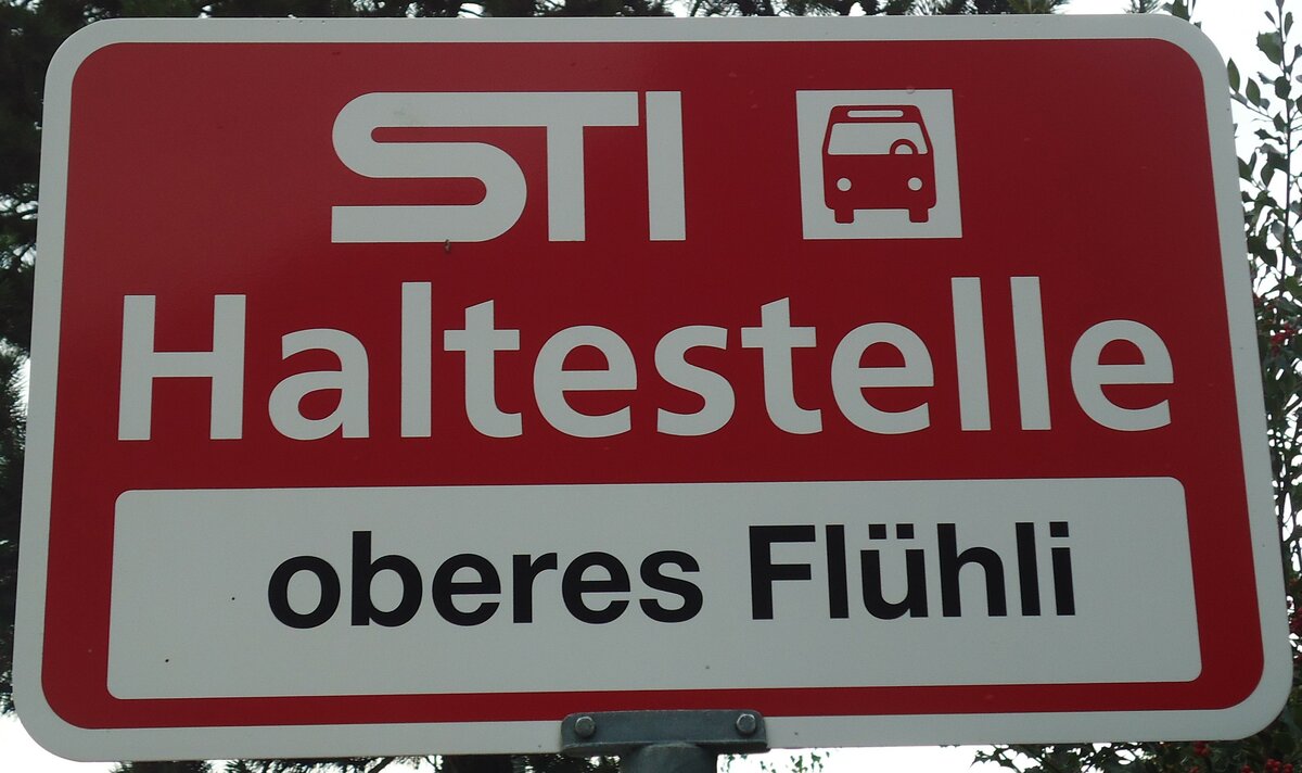 (136'616) - STI-Haltestellenschild - Steffisburg, oberes Fl�hli - am 17. Oktober 2011