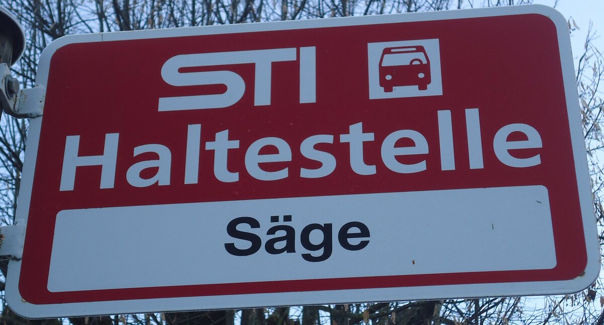 (136'843) - STI-Haltestellenschild - Niederstocken, S�ge - am 22. November 2011
