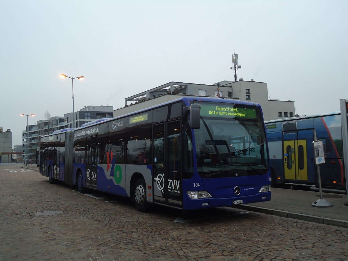 (136'915) - VZO Gr�ningen - Nr. 104/ZH 745'104 - Mercedes am 24. November 2011 beim Bahnhof Wetzikon
