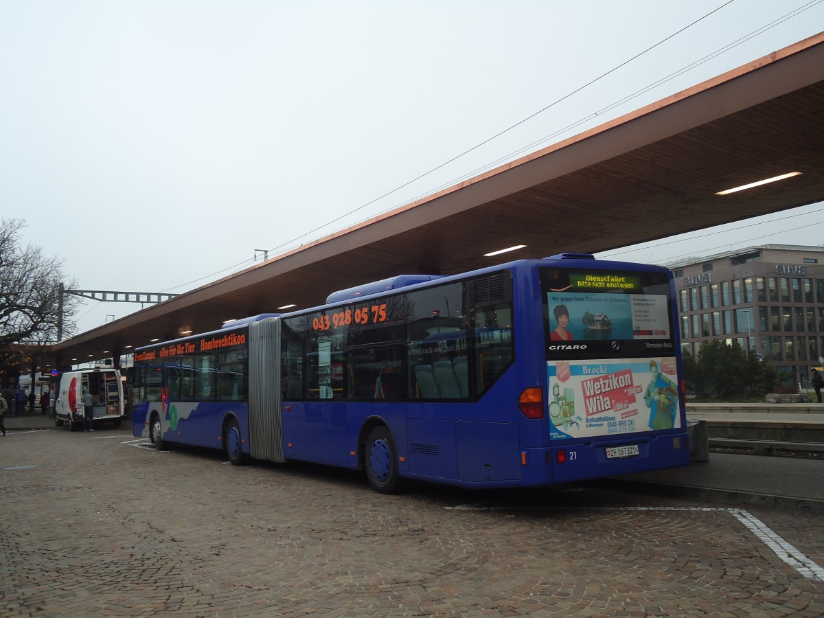 (136'918) - VZO Gr�ningen - Nr. 21/ZH 167'321 - Mercedes am 24. November 2011 beim Bahnhof Wetzikon