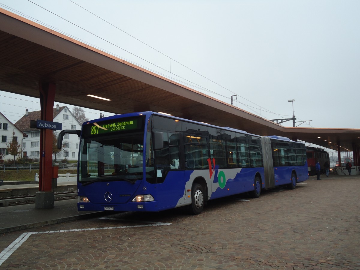 (136'921) - VZO Gr�ningen - Nr. 58/ZH 416'358 - Mercedes am 24. November 2011 beim Bahnhof Wetzikon