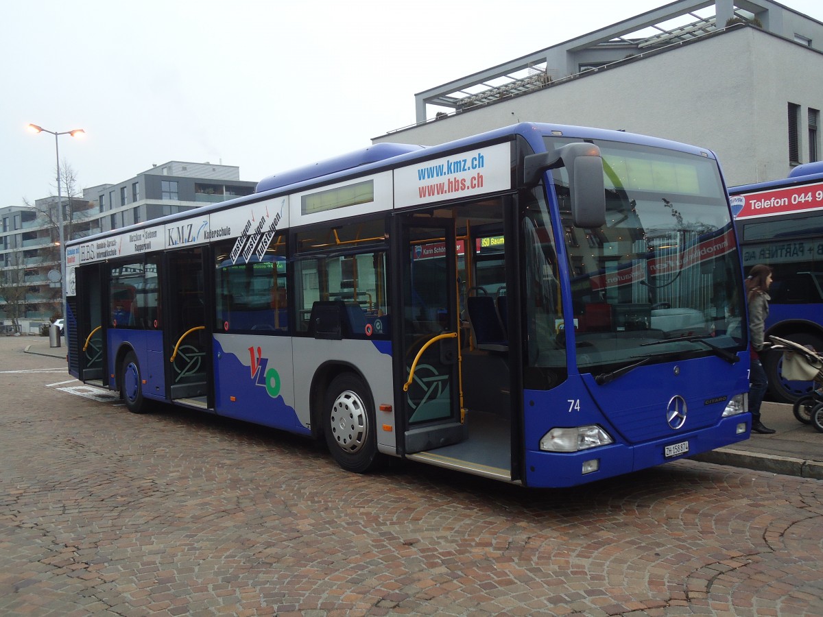 (136'922) - VZO Gr�ningen - Nr. 74/ZH 158'874 - Mercedes am 24. November 2011 beim Bahnhof Wetzikon