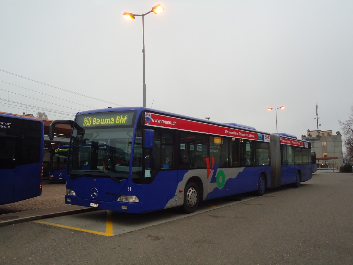 (136'923) - VZO Gr�ningen - Nr. 51/ZH 631'051 - Mercedes am 24. November 2011 beim Bahnhof Wetzikon