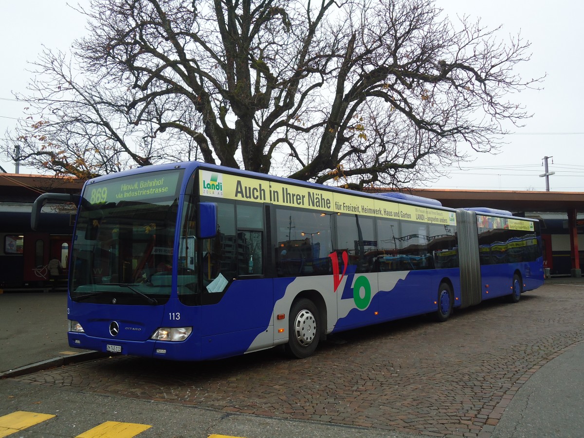 (136'931) - VZO Gr�ningen - Nr. 113/ZH 745'113 - Mercedes am 24. November 2011 beim Bahnhof Wetzikon