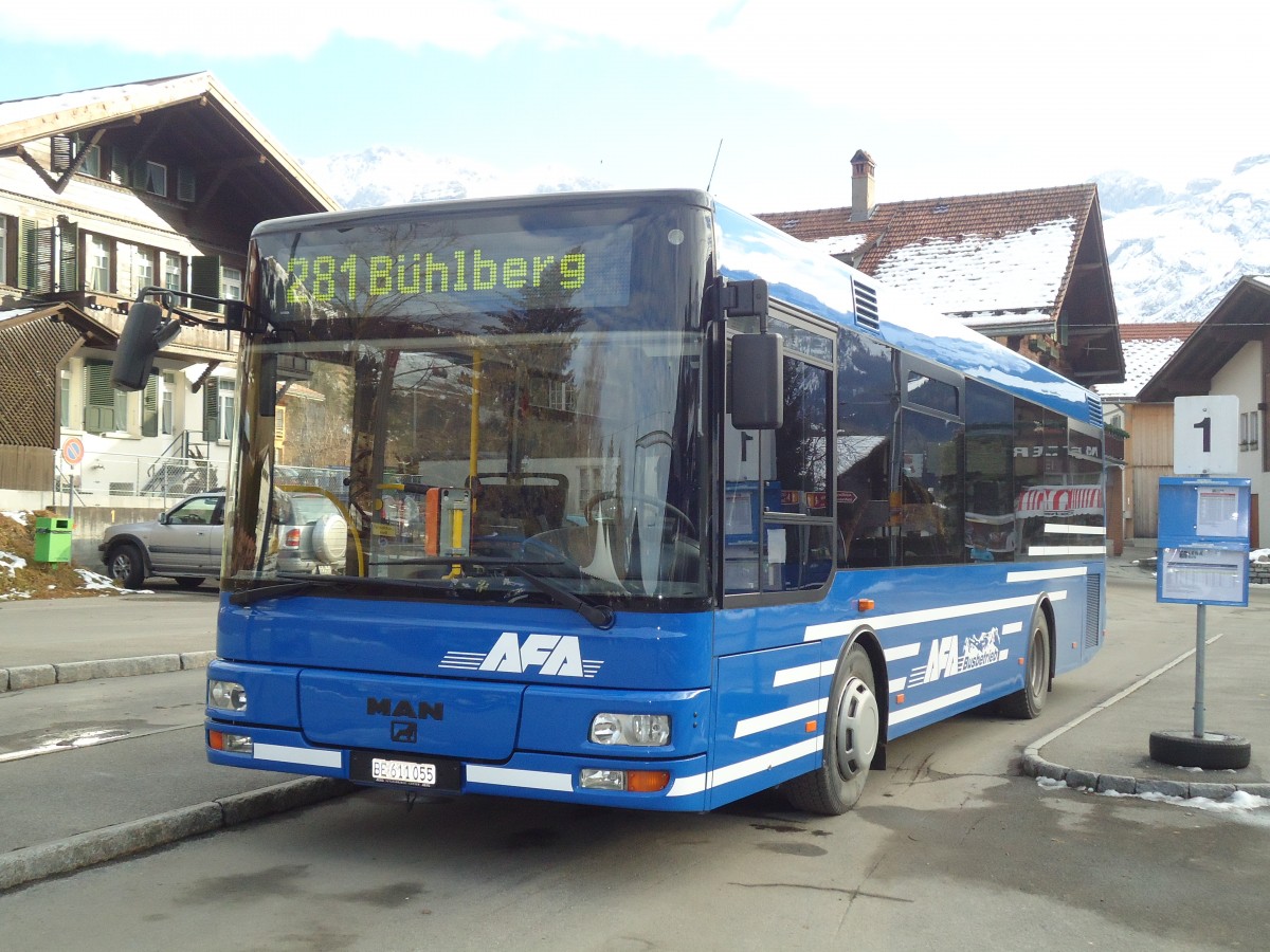 (137'189) - AFA Adelboden - Nr. 55/BE 611'055 - MAN/G�ppel am 11. Dezember 2011 beim Bahnhof Lenk