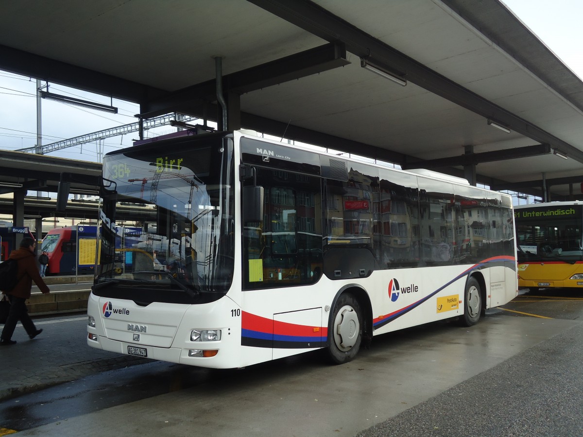 (137'210) - Voegtlin-Meyer, Brugg - Nr. 110/AG 381'947 - MAN/G�ppel am 14. Dezember 2011 beim Bahnhof Brugg