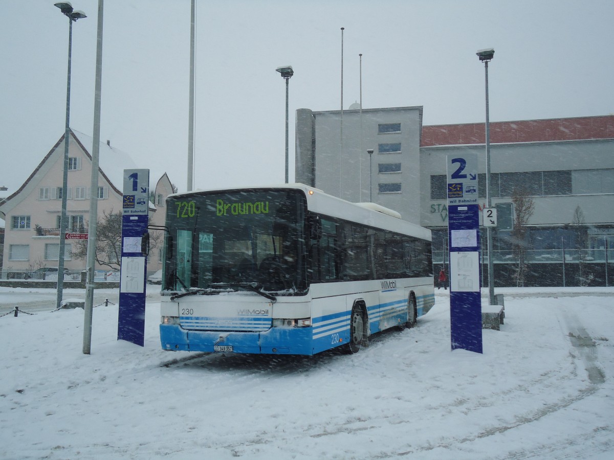 (137'667) - WilMobil, Wil - Nr. 230/SG 349'357 - Volvo/Hess (ex RTB Altst�tten Nr. 70) am 15. Februar 2012 beim Bahnhof Wil