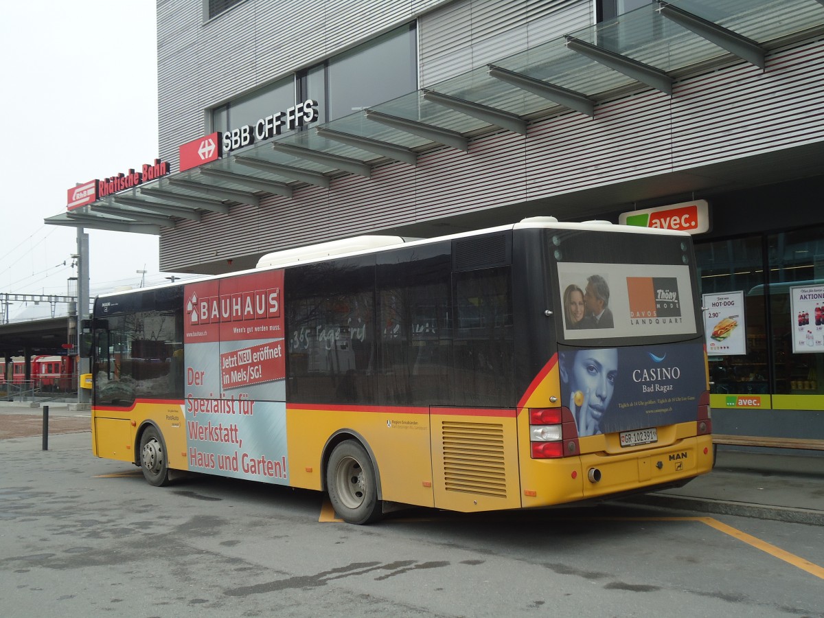 (137'931) - Gessinger, Bad Ragaz - GR 102'391 - MAN/G�ppel am 5. M�rz 2012 beim Bahnhof Landquart