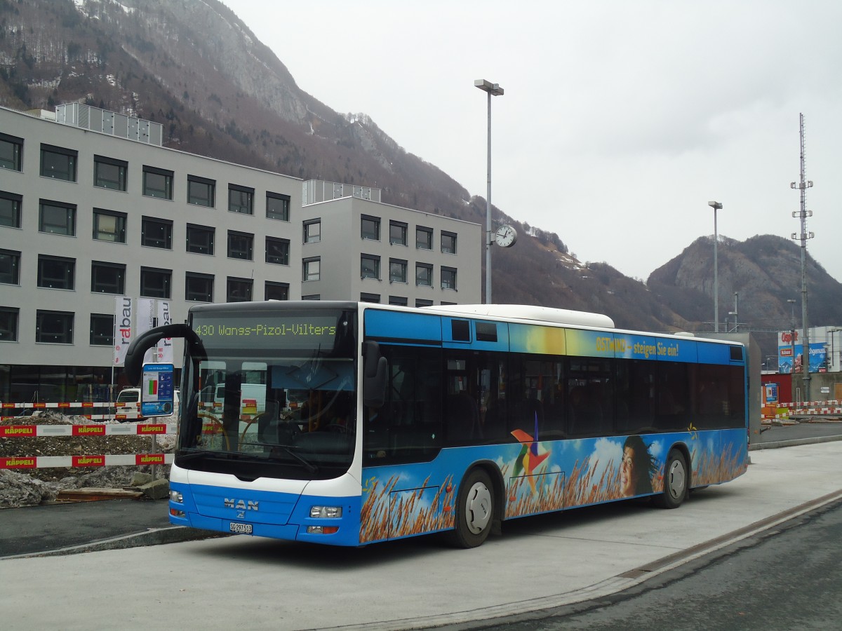 (137'939) - BSW Sargans - Nr. 340/SG 297'513 - MAN am 5. M�rz 2012 beim Bahnhof Sargans